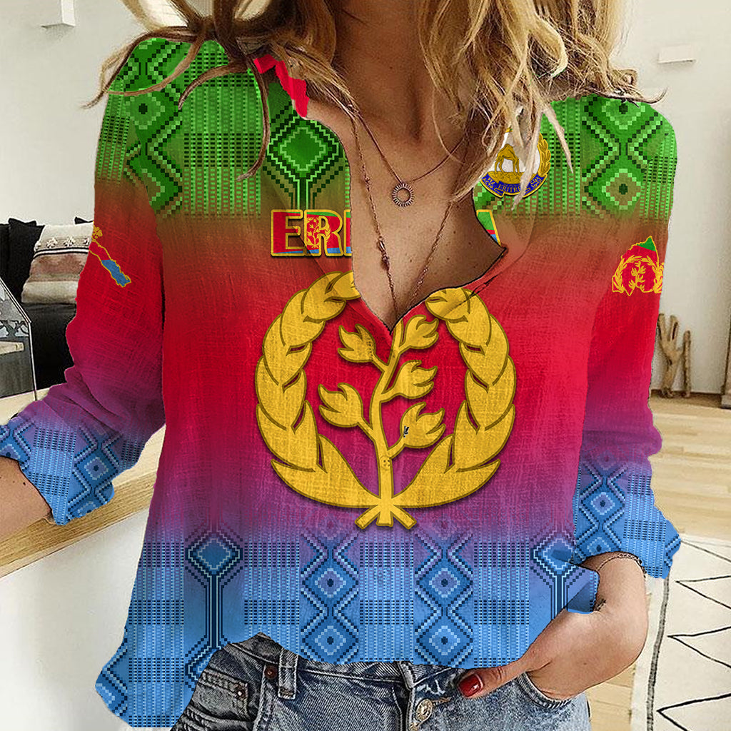 Personalised Eritrea Revolution Day Women Casual Shirt Eritrean Kente Pattern Gradient Style - Wonder Print Shop