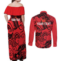 Personalised China Badminton Couples Matching Off Shoulder Maxi Dress and Long Sleeve Button Shirt 2024 Chinese Dragon Version - Wonder Print Shop