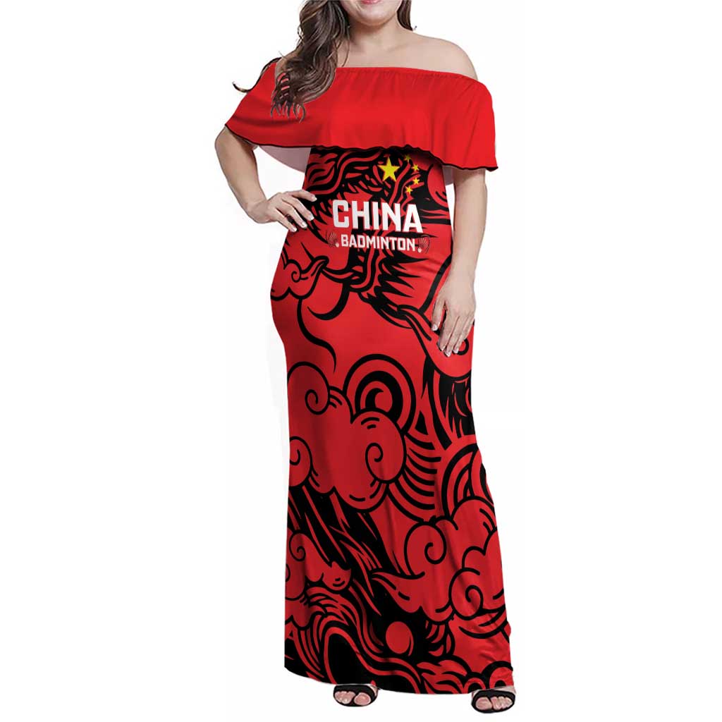 Personalised China Badminton Family Matching Off Shoulder Maxi Dress and Hawaiian Shirt 2024 Chinese Dragon Version - Wonder Print Shop