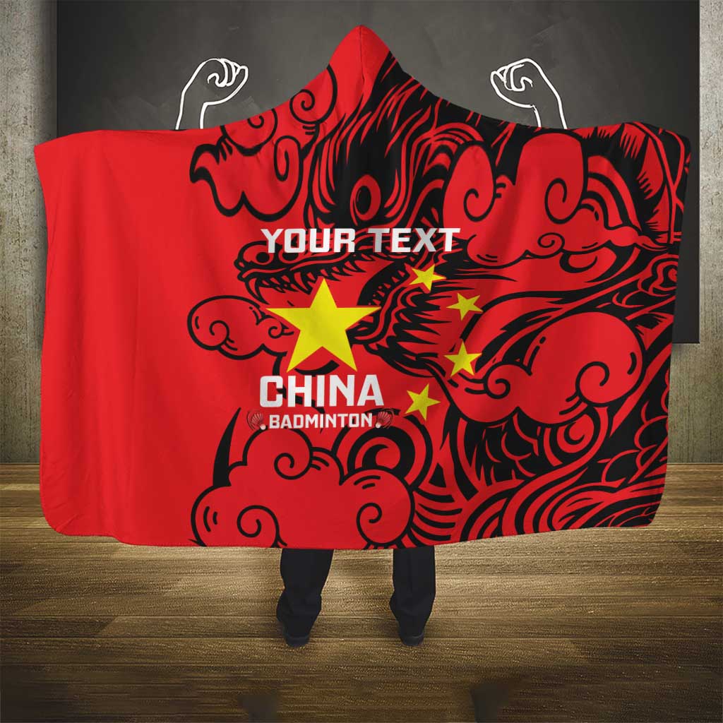 Personalised China Badminton Hooded Blanket 2024 Chinese Dragon Version