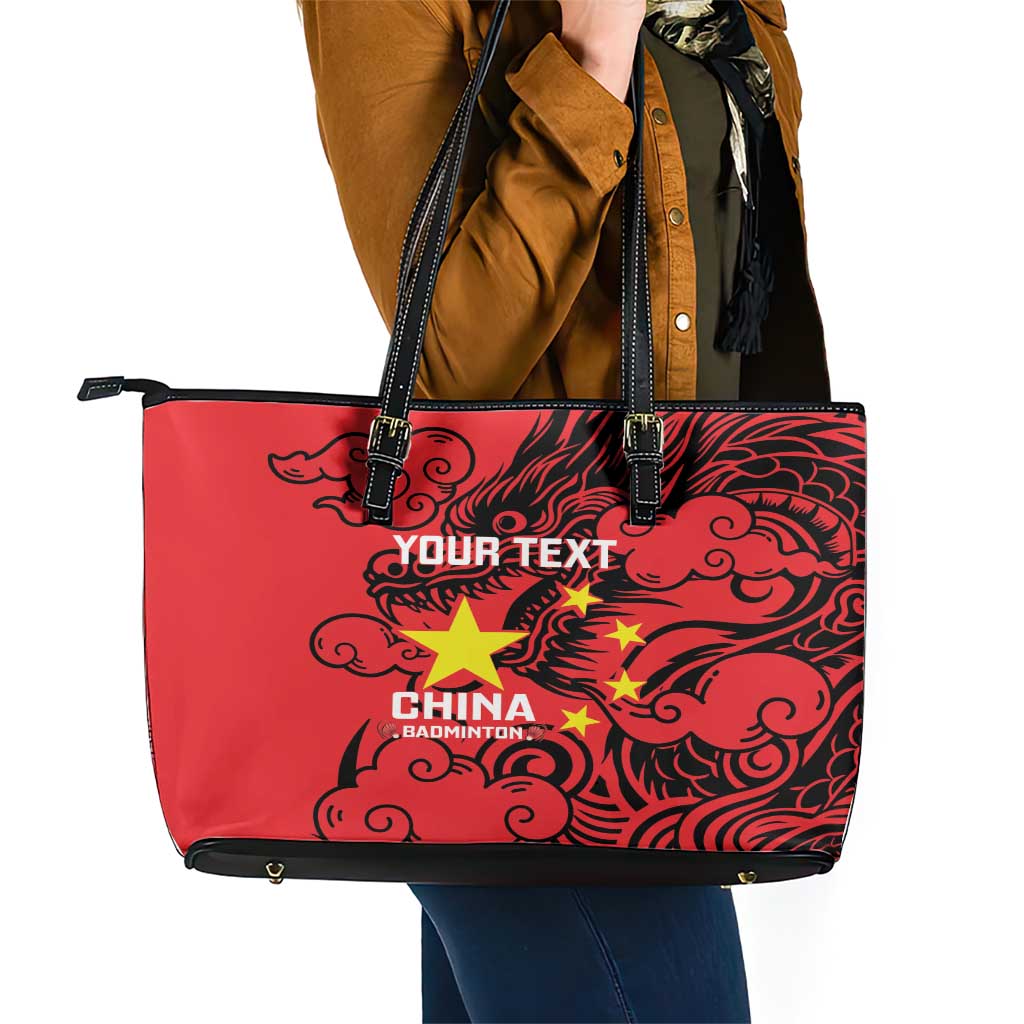 Personalised China Badminton Leather Tote Bag 2024 Chinese Dragon Version - Wonder Print Shop