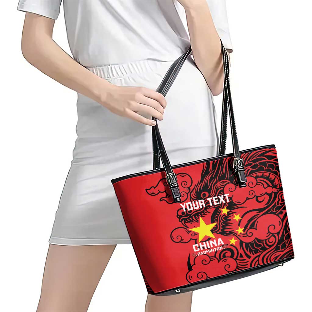 Personalised China Badminton Leather Tote Bag 2024 Chinese Dragon Version - Wonder Print Shop