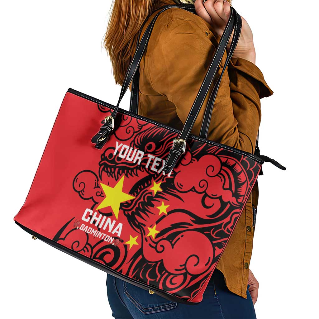 Personalised China Badminton Leather Tote Bag 2024 Chinese Dragon Version - Wonder Print Shop