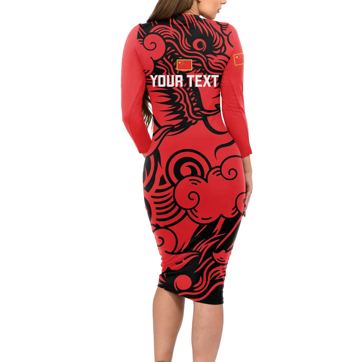 Personalised China Badminton Long Sleeve Bodycon Dress 2024 Chinese Dragon Version - Wonder Print Shop