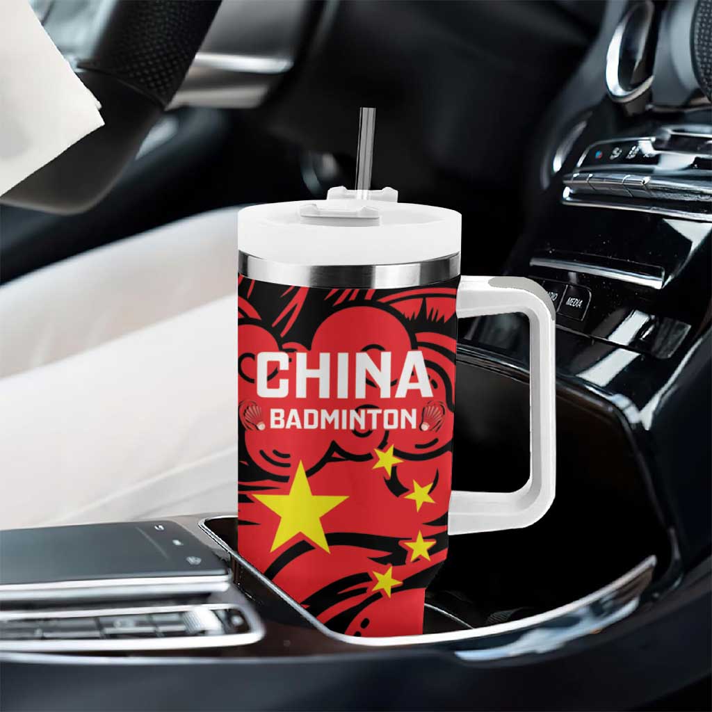 Personalised China Badminton Tumbler With Handle 2024 Chinese Dragon Version - Wonder Print Shop