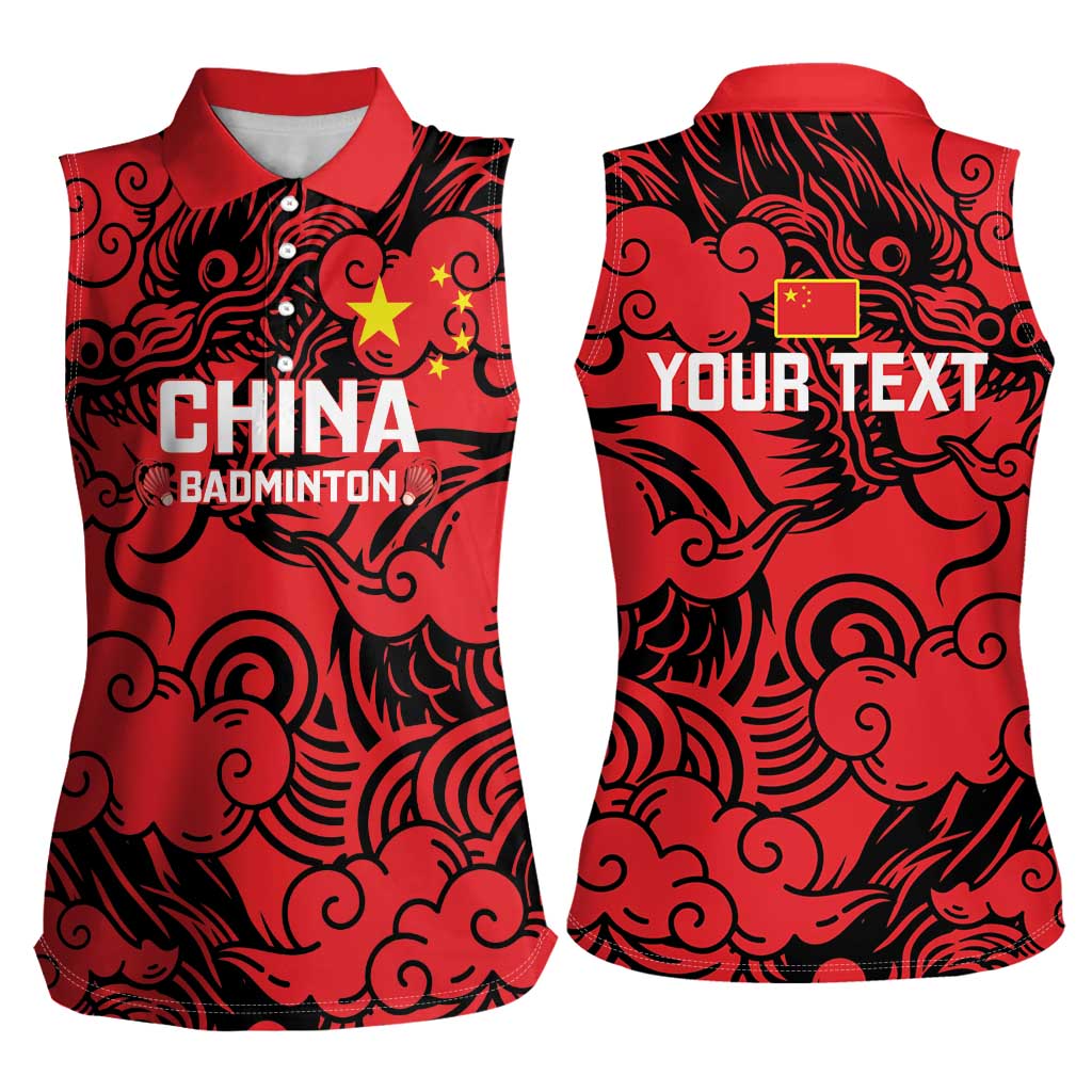 Personalised China Badminton Women Sleeveless Polo Shirt 2024 Chinese Dragon Version - Wonder Print Shop
