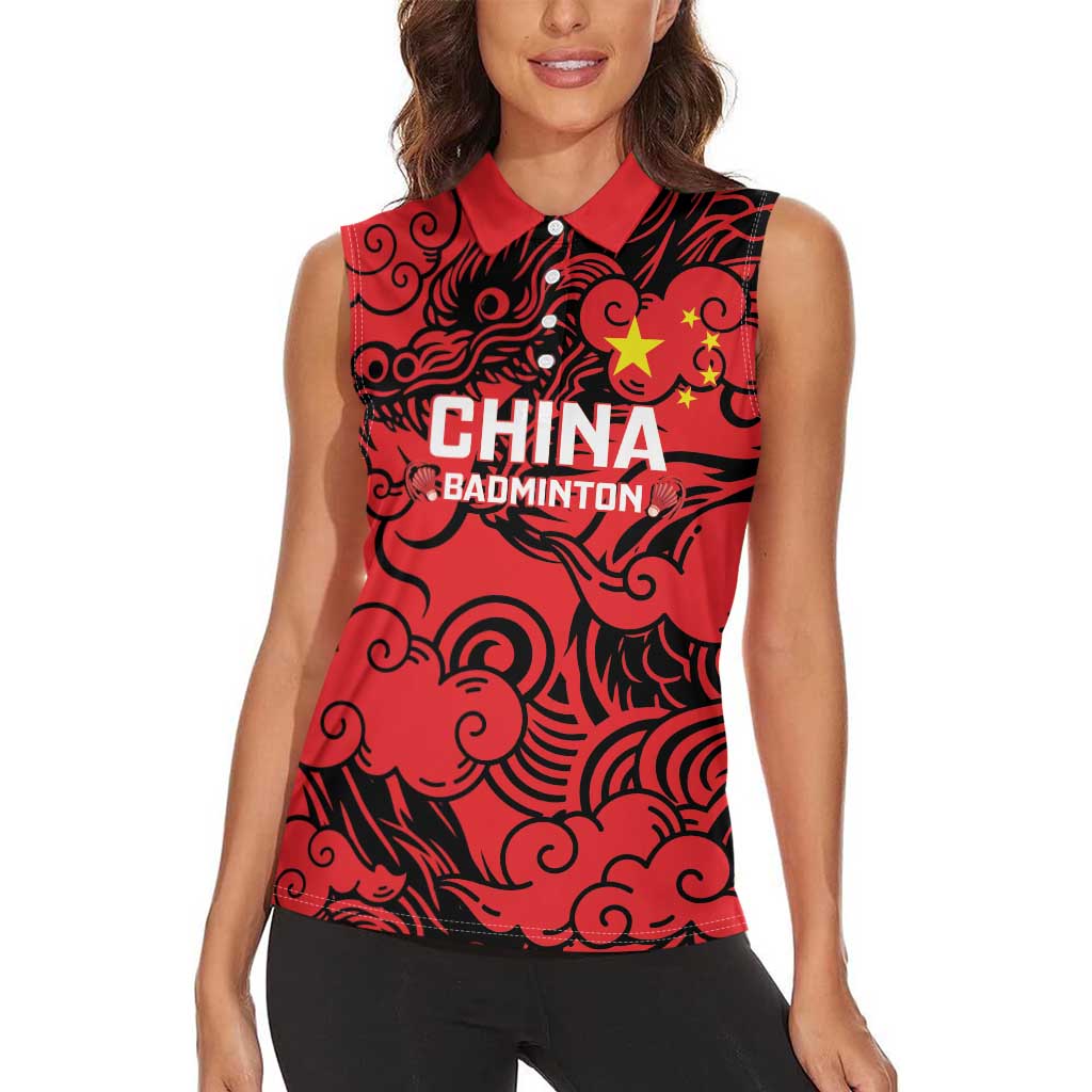 Personalised China Badminton Women Sleeveless Polo Shirt 2024 Chinese Dragon Version - Wonder Print Shop