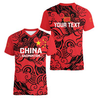 Personalised China Badminton Women V-Neck T-Shirt 2024 Chinese Dragon Version - Wonder Print Shop