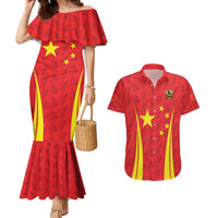 Personalised China Badminton Couples Matching Mermaid Dress and Hawaiian Shirt 2024 Sporty Red Version - Wonder Print Shop