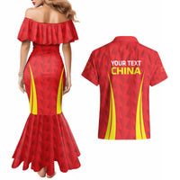Personalised China Badminton Couples Matching Mermaid Dress and Hawaiian Shirt 2024 Sporty Red Version - Wonder Print Shop