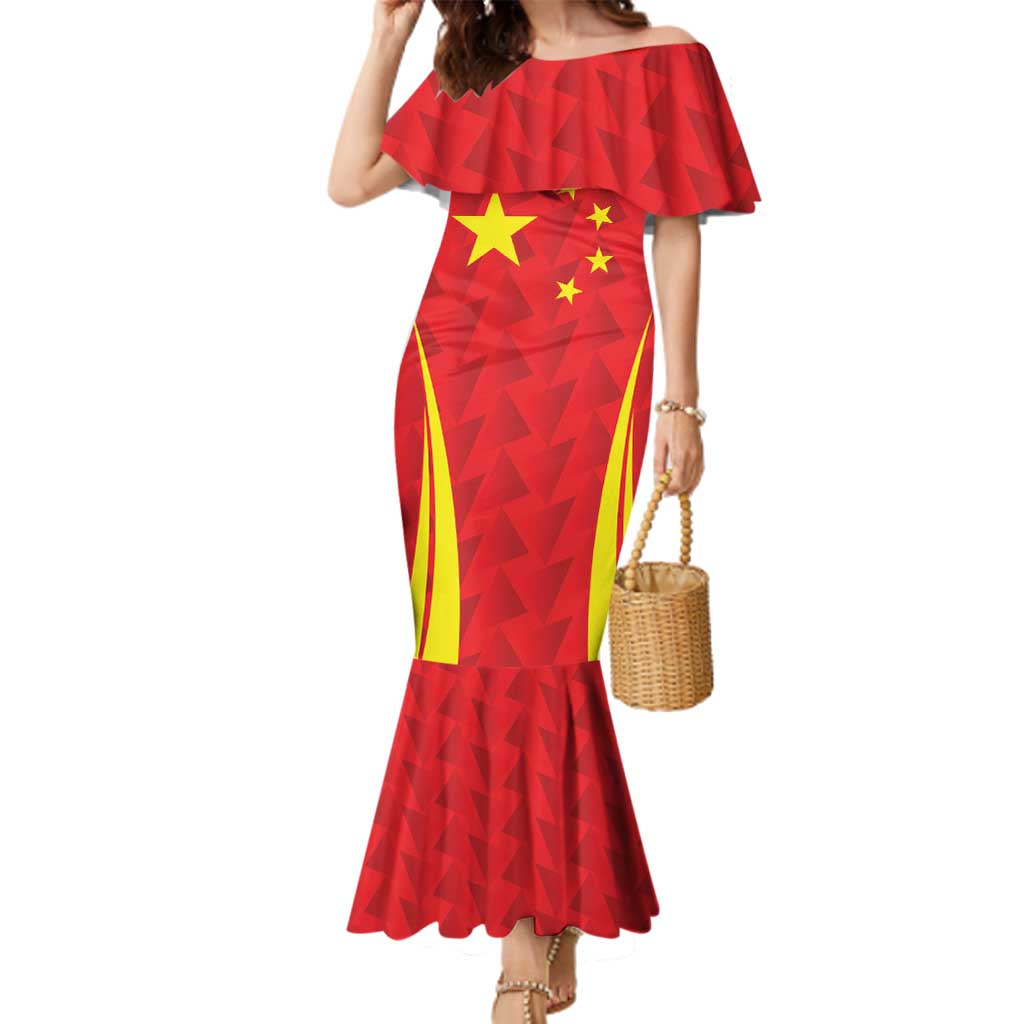 Personalised China Badminton Family Matching Mermaid Dress and Hawaiian Shirt 2024 Sporty Red Version - Wonder Print Shop