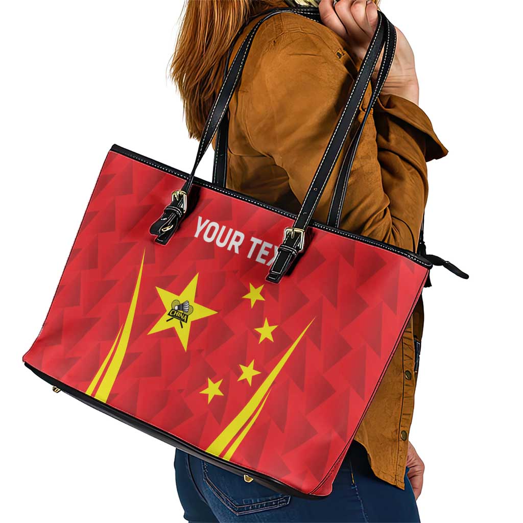 Personalised China Badminton Leather Tote Bag 2024 Sporty Red Version - Wonder Print Shop