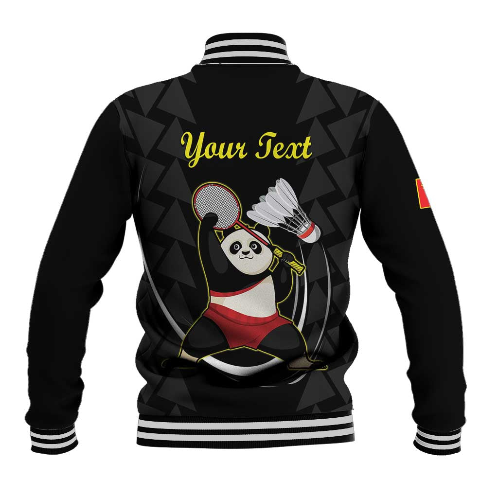Personalised China Badminton Baseball Jacket 2024 Chinese Cute Panda Black Version - Wonder Print Shop