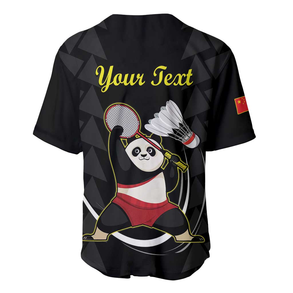 Personalised China Badminton Baseball Jersey 2024 Chinese Cute Panda Black Version - Wonder Print Shop