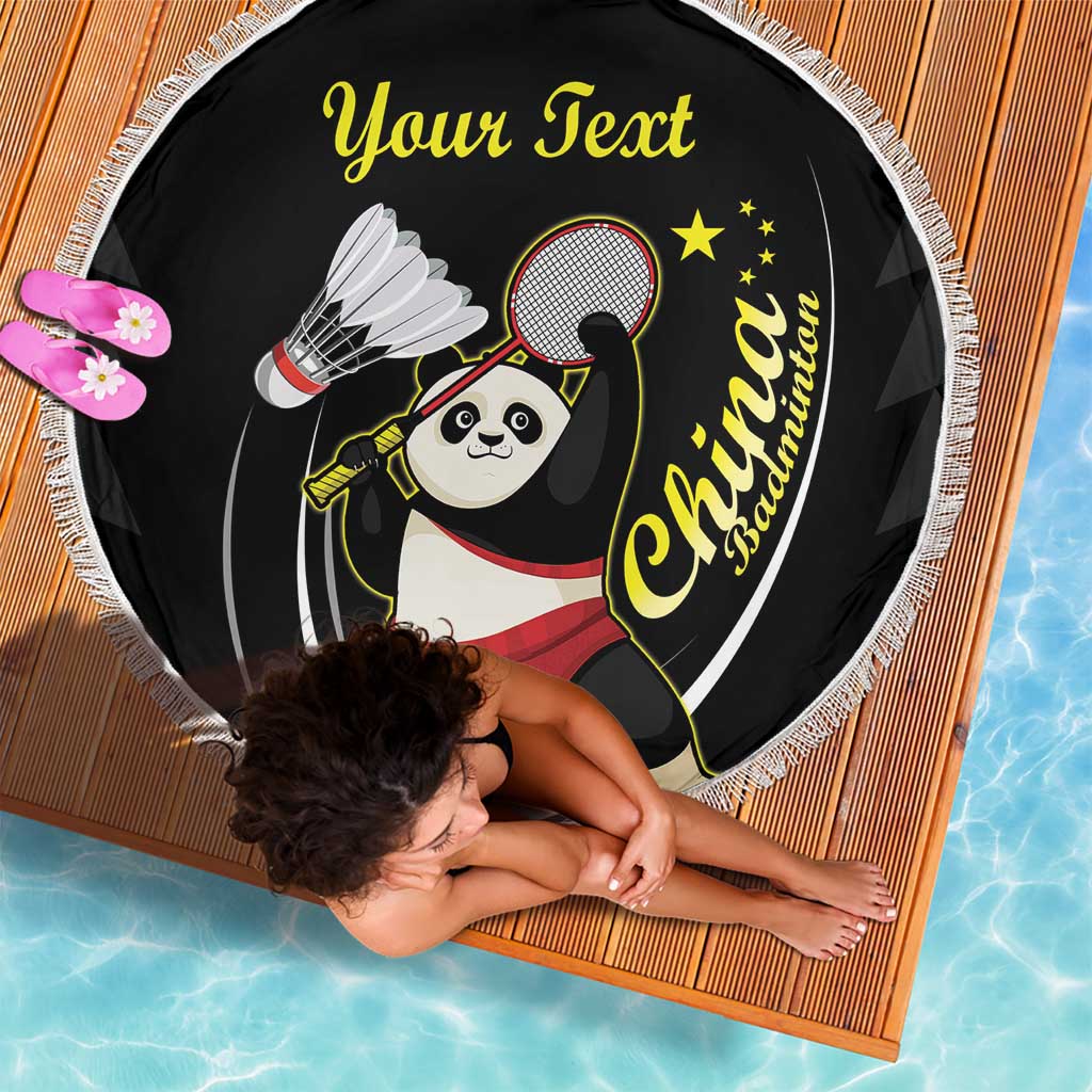 Personalised China Badminton Beach Blanket 2024 Chinese Cute Panda Black Version - Wonder Print Shop