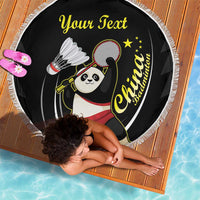 Personalised China Badminton Beach Blanket 2024 Chinese Cute Panda Black Version - Wonder Print Shop