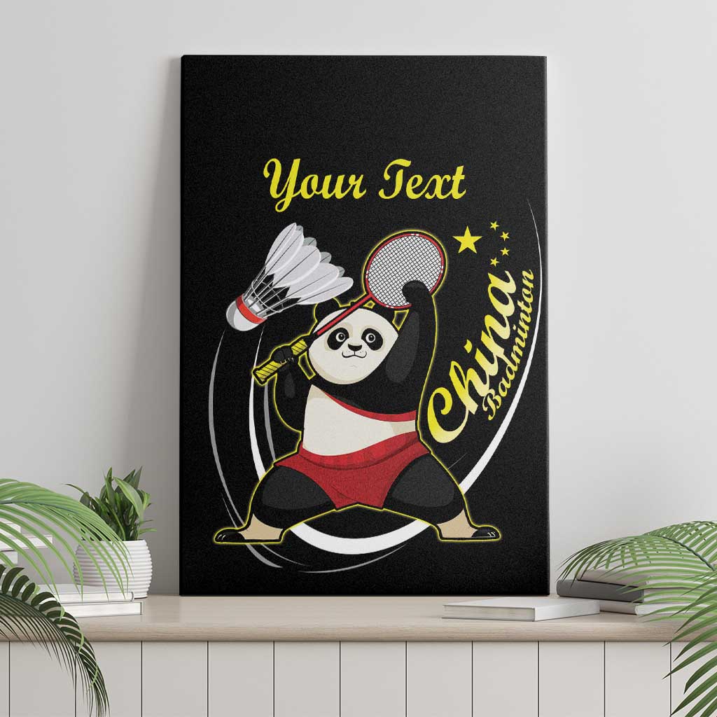 Personalised China Badminton Canvas Wall Art 2024 Chinese Cute Panda Black Version - Wonder Print Shop