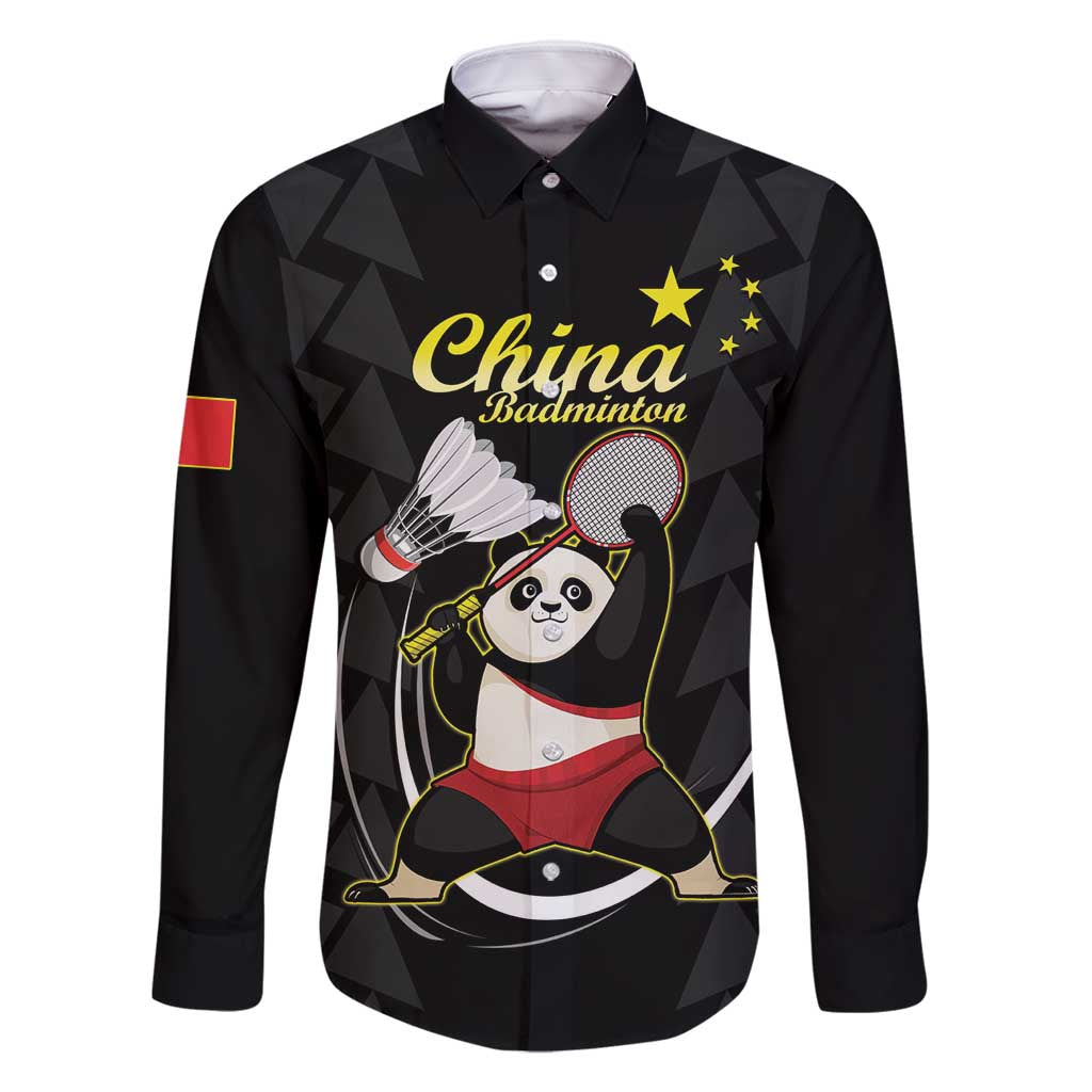 Personalised China Badminton Family Matching Long Sleeve Bodycon Dress and Hawaiian Shirt 2024 Chinese Cute Panda Black Version - Wonder Print Shop