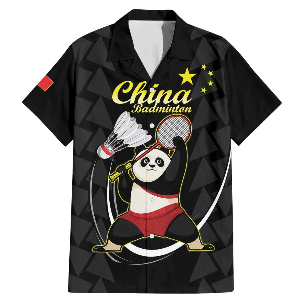 Personalised China Badminton Family Matching Mermaid Dress and Hawaiian Shirt 2024 Chinese Cute Panda Black Version - Wonder Print Shop