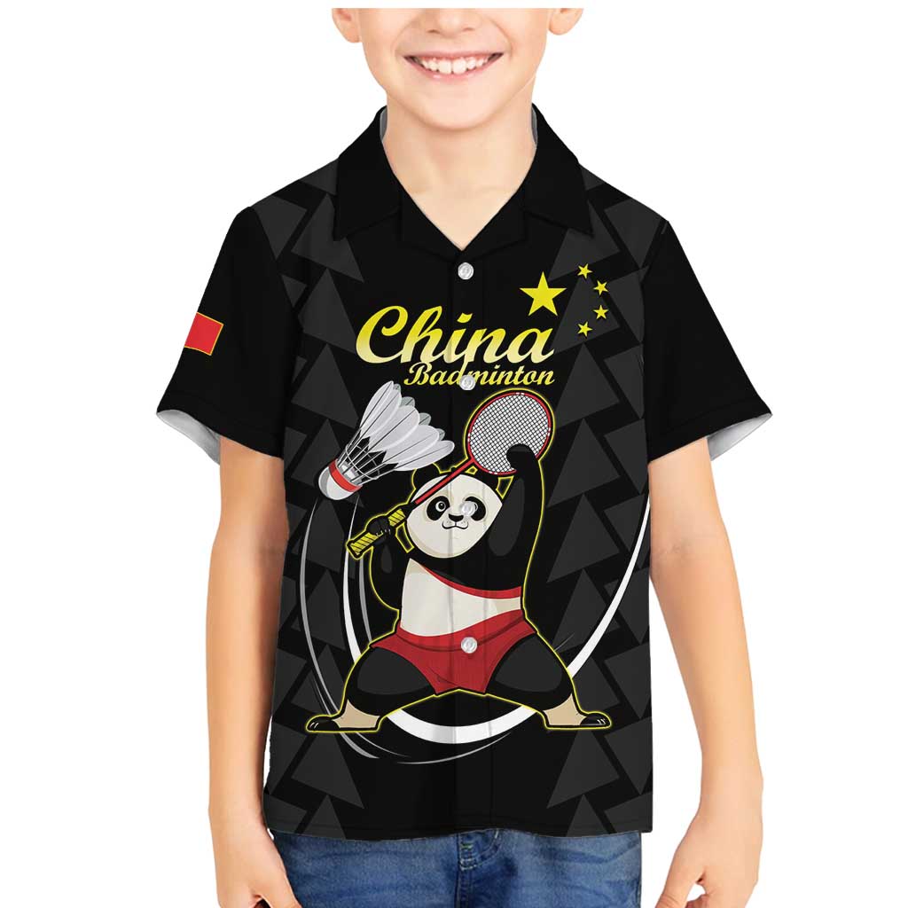 Personalised China Badminton Family Matching Mermaid Dress and Hawaiian Shirt 2024 Chinese Cute Panda Black Version - Wonder Print Shop