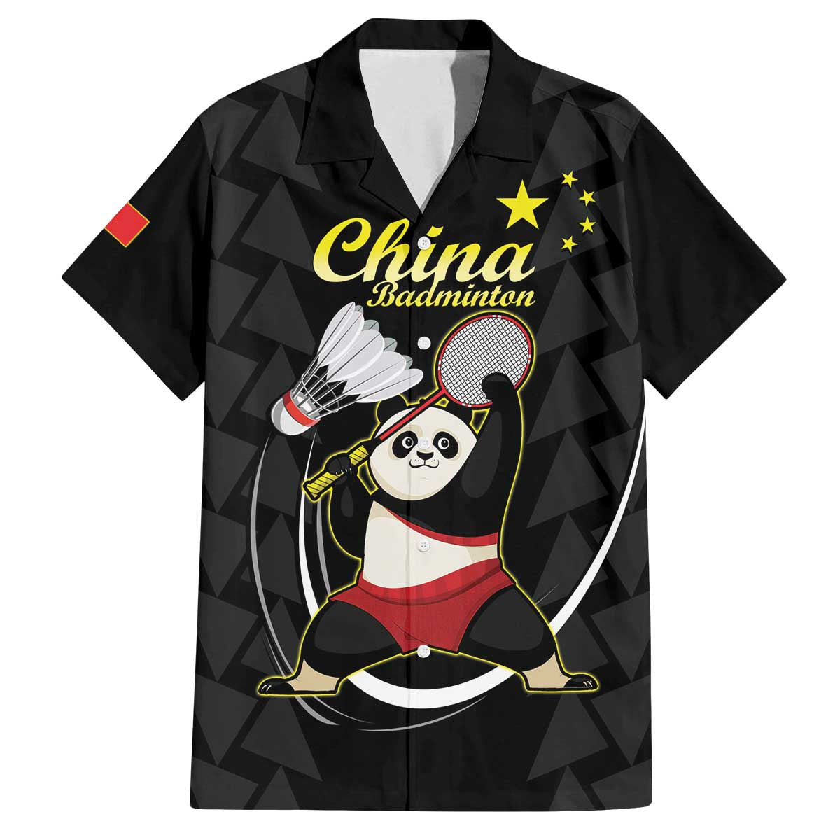 Personalised China Badminton Family Matching Off The Shoulder Long Sleeve Dress and Hawaiian Shirt 2024 Chinese Cute Panda Black Version - Wonder Print Shop
