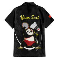 Personalised China Badminton Family Matching Off Shoulder Maxi Dress and Hawaiian Shirt 2024 Chinese Cute Panda Black Version - Wonder Print Shop