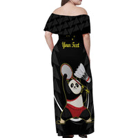 Personalised China Badminton Family Matching Off Shoulder Maxi Dress and Hawaiian Shirt 2024 Chinese Cute Panda Black Version - Wonder Print Shop