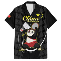 Personalised China Badminton Family Matching Off Shoulder Short Dress and Hawaiian Shirt 2024 Chinese Cute Panda Black Version - Wonder Print Shop