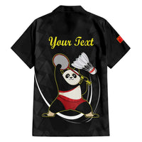 Personalised China Badminton Family Matching Short Sleeve Bodycon Dress and Hawaiian Shirt 2024 Chinese Cute Panda Black Version - Wonder Print Shop