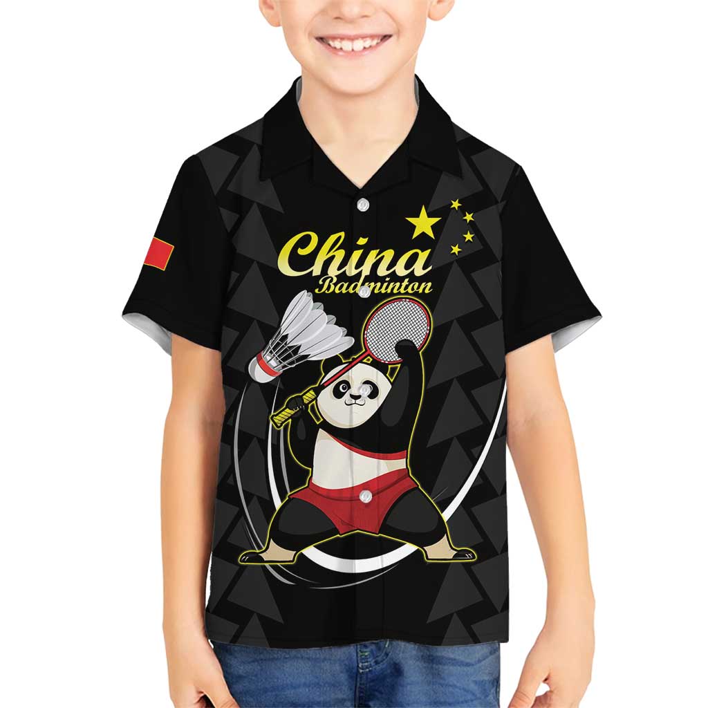 Personalised China Badminton Family Matching Tank Maxi Dress and Hawaiian Shirt 2024 Chinese Cute Panda Black Version - Wonder Print Shop