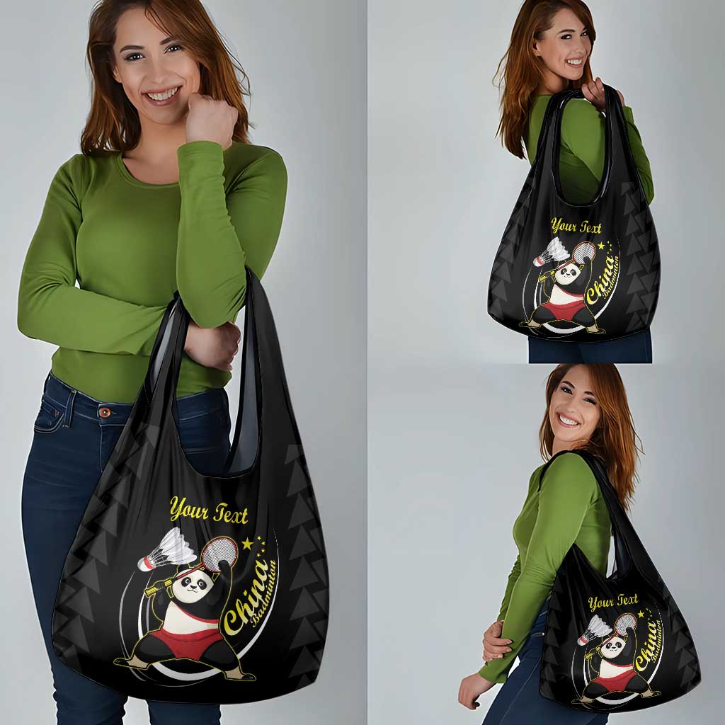 Personalised China Badminton Grocery Bag Chinese Cute Panda Black Version