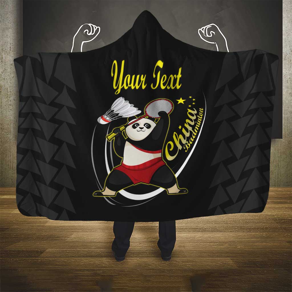 Personalised China Badminton Hooded Blanket 2024 Chinese Cute Panda Black Version