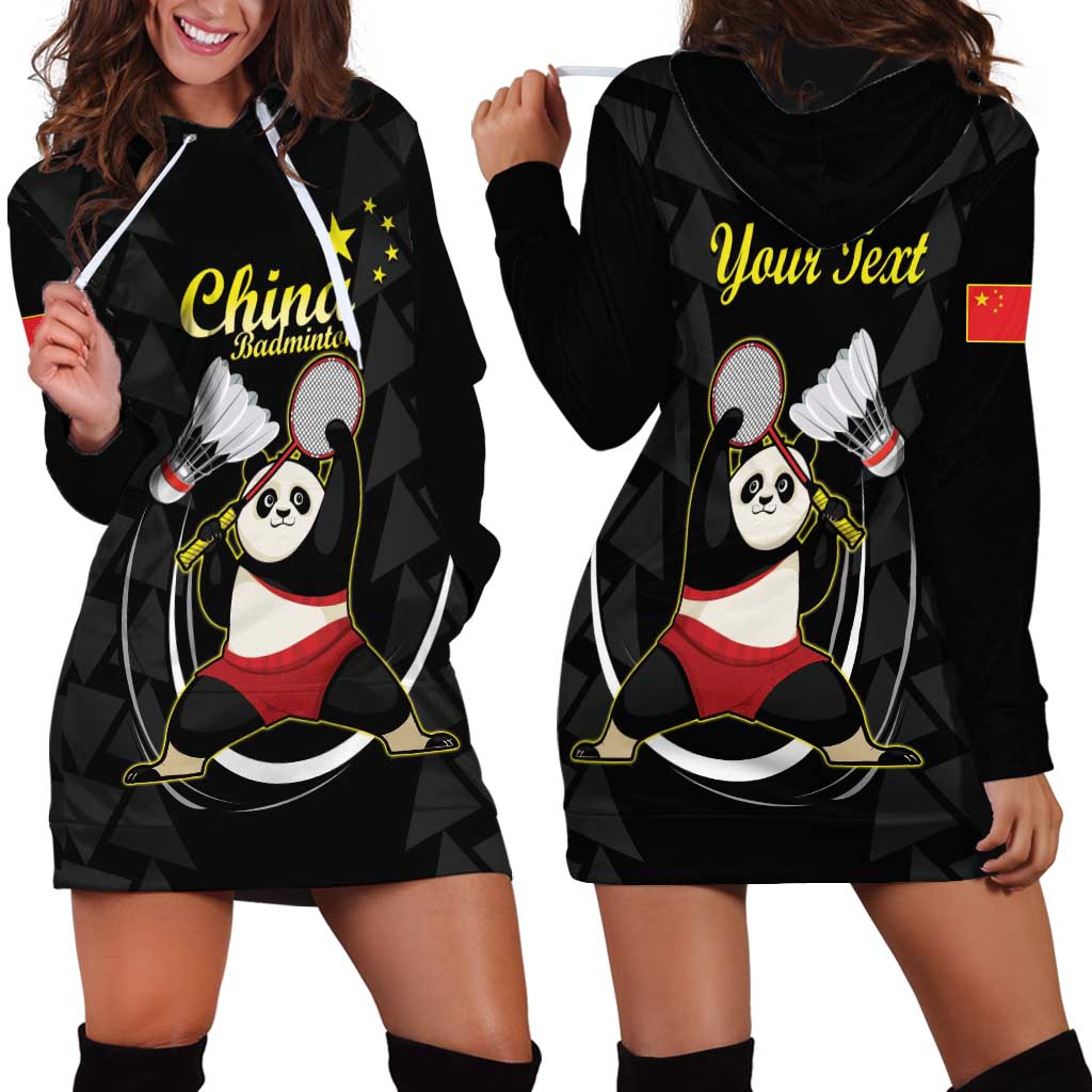 Personalised China Badminton Hoodie Dress 2024 Chinese Cute Panda Black Version - Wonder Print Shop
