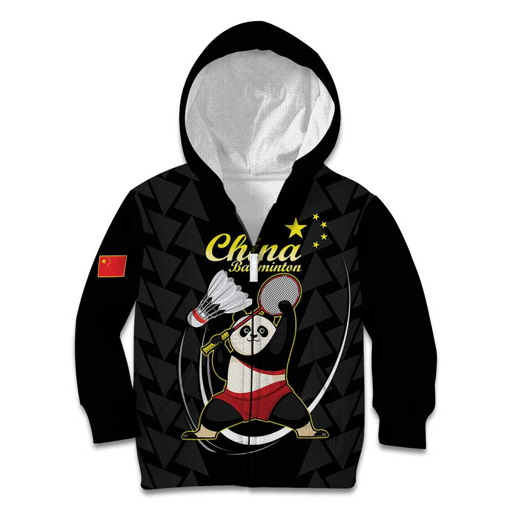Personalised China Badminton Kid Hoodie 2024 Chinese Cute Panda Black Version - Wonder Print Shop