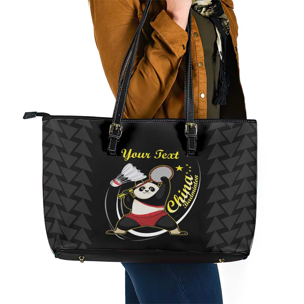 Personalised China Badminton Leather Tote Bag 2024 Chinese Cute Panda Black Version - Wonder Print Shop