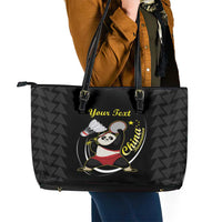 Personalised China Badminton Leather Tote Bag 2024 Chinese Cute Panda Black Version - Wonder Print Shop