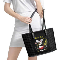 Personalised China Badminton Leather Tote Bag 2024 Chinese Cute Panda Black Version - Wonder Print Shop