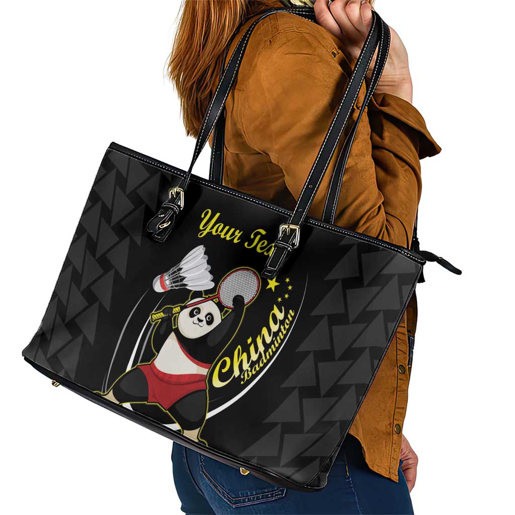 Personalised China Badminton Leather Tote Bag 2024 Chinese Cute Panda Black Version - Wonder Print Shop