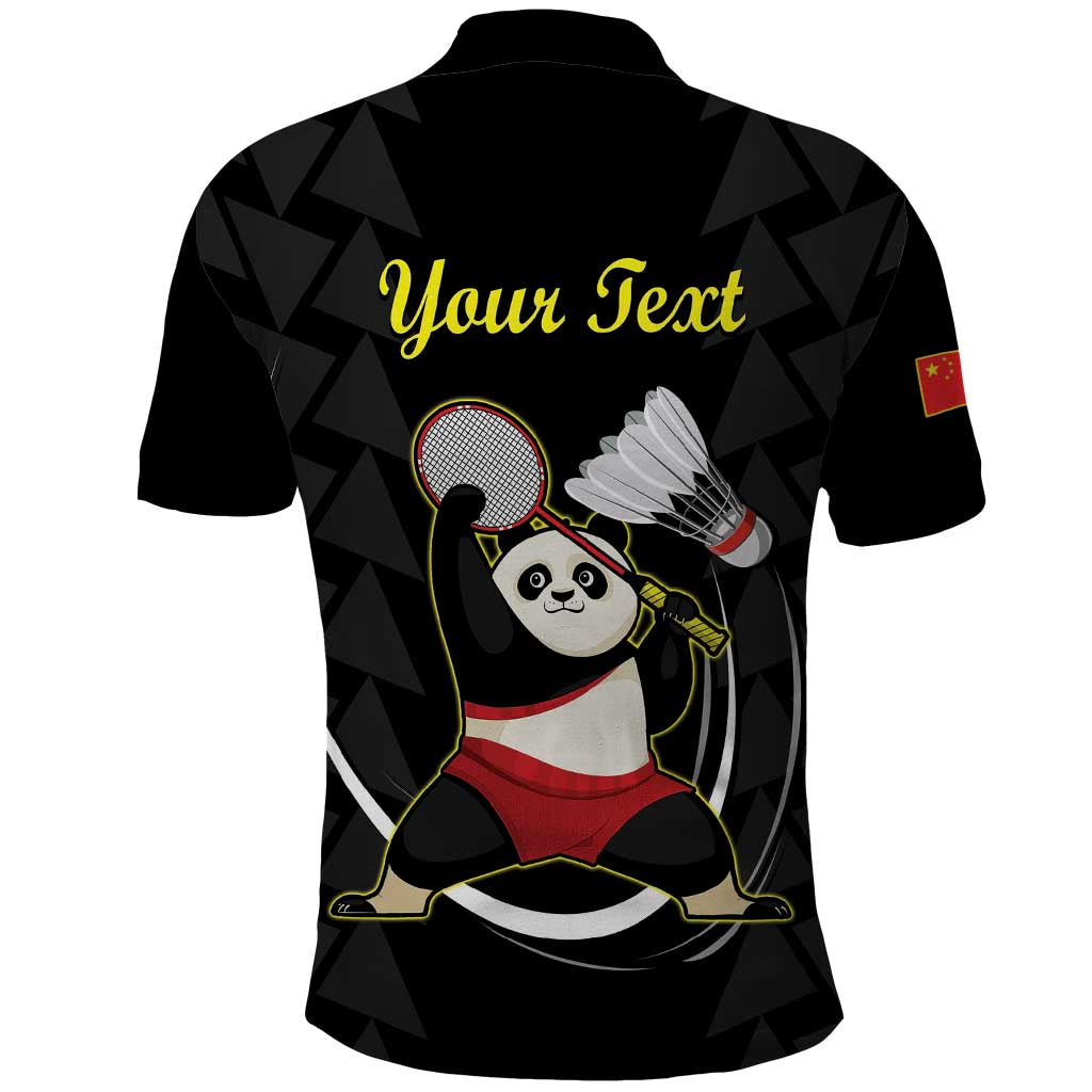 Personalised China Badminton Polo Shirt 2024 Chinese Cute Panda Black Version - Wonder Print Shop