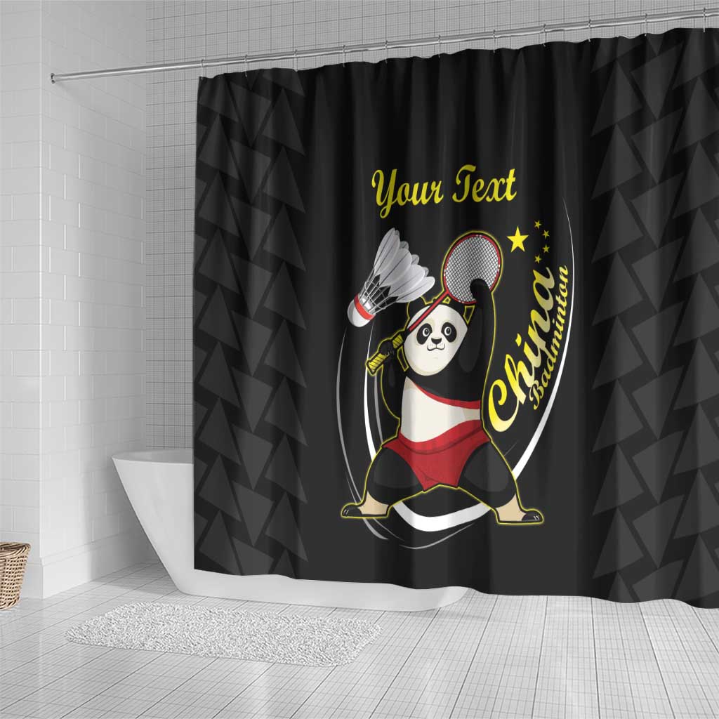 Personalised China Badminton Shower Curtain 2024 Chinese Cute Panda Black Version