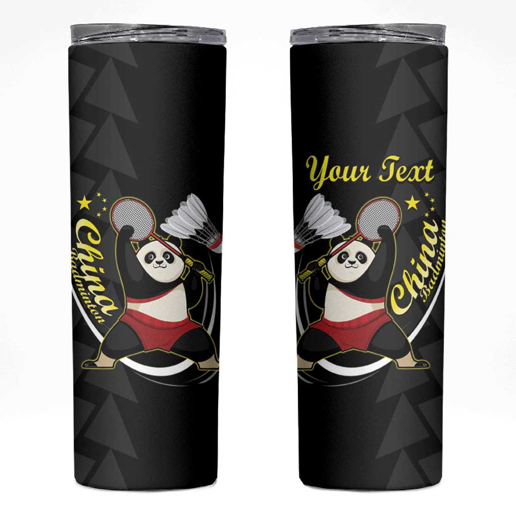 China Badminton Skinny Tumbler 2024 Chinese Cute Panda Black Version - Wonder Print Shop