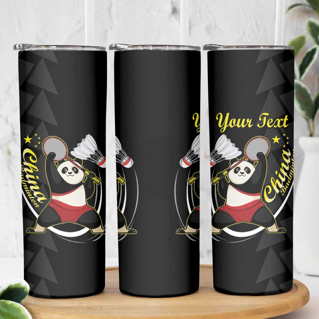 China Badminton Skinny Tumbler 2024 Chinese Cute Panda Black Version - Wonder Print Shop