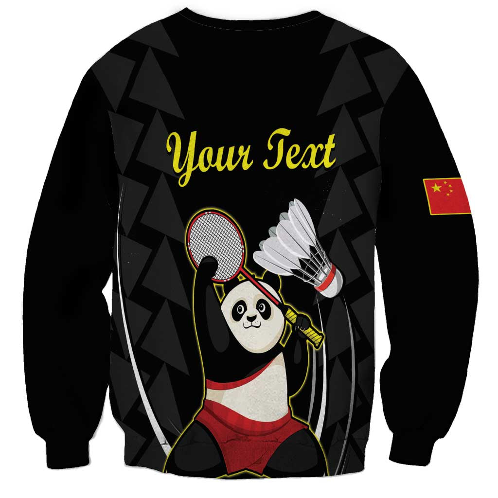Personalised China Badminton Sweatshirt 2024 Chinese Cute Panda Black Version - Wonder Print Shop