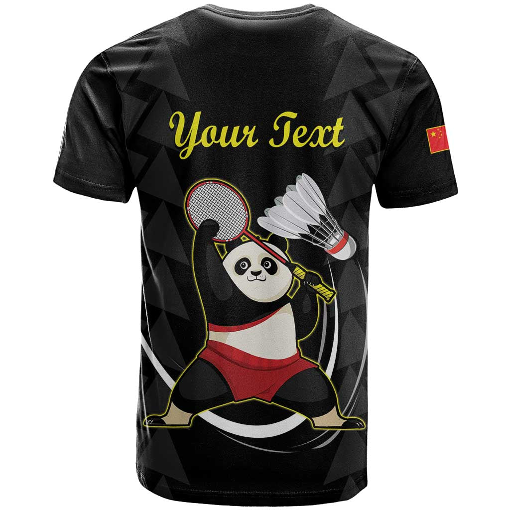 Personalised China Badminton T Shirt 2024 Chinese Cute Panda Black Version - Wonder Print Shop