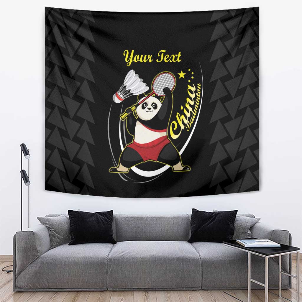 Personalised China Badminton Tapestry 2024 Chinese Cute Panda Black Version - Wonder Print Shop