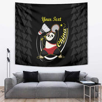 Personalised China Badminton Tapestry 2024 Chinese Cute Panda Black Version - Wonder Print Shop