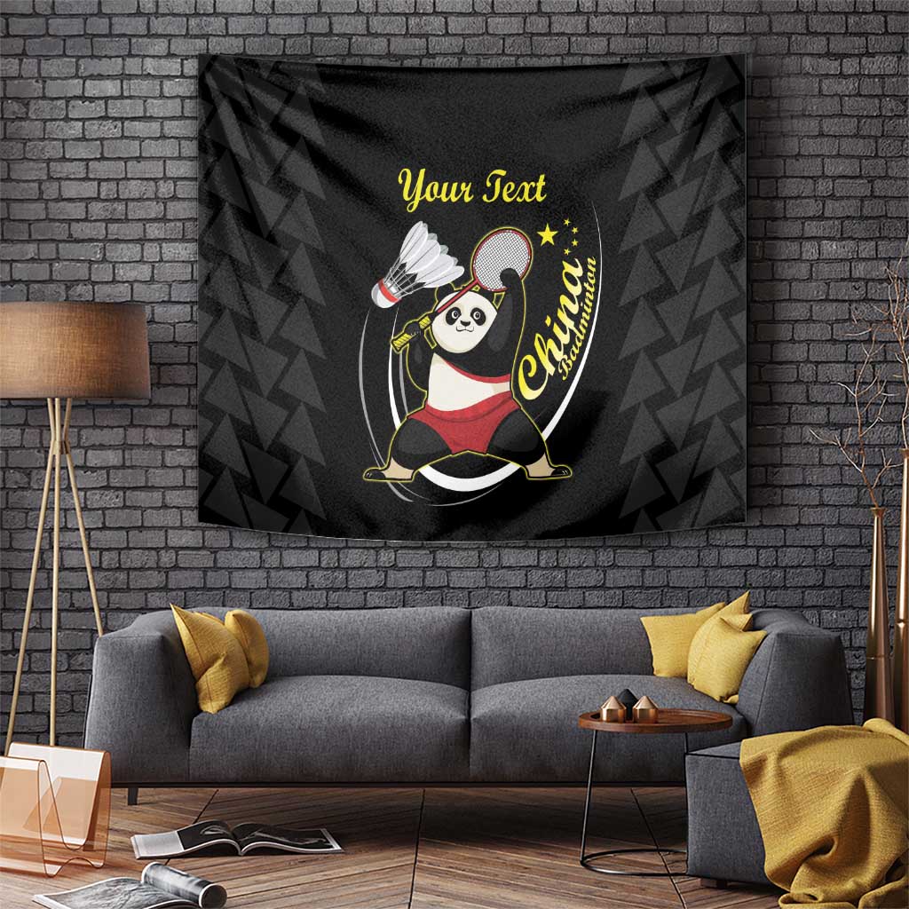 Personalised China Badminton Tapestry 2024 Chinese Cute Panda Black Version - Wonder Print Shop