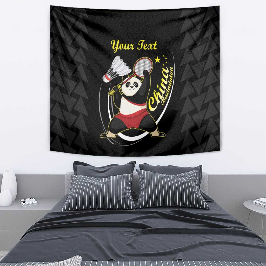 Personalised China Badminton Tapestry 2024 Chinese Cute Panda Black Version - Wonder Print Shop