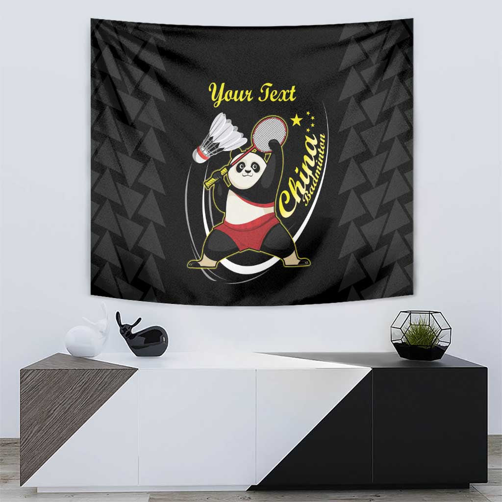 Personalised China Badminton Tapestry 2024 Chinese Cute Panda Black Version - Wonder Print Shop