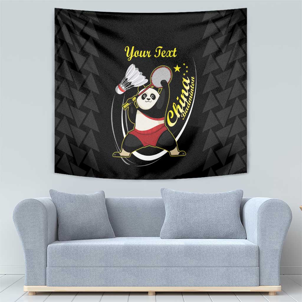 Personalised China Badminton Tapestry 2024 Chinese Cute Panda Black Version - Wonder Print Shop